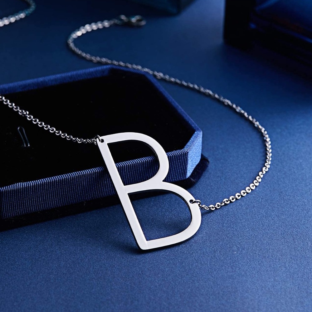 Silver Initial Pendant Necklace Letters A-Z - Picture 3 of 4